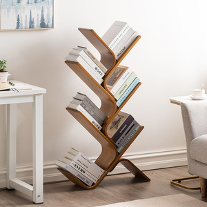 创意弯曲树形书架简易客厅多层置物架落地靠墙收纳窄书柜储物架子