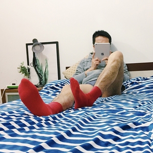 男士红袜子纯棉