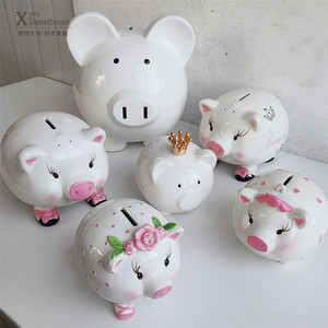 美国红牌粉色爱心猪猪浮雕存钱罐 可爱皇冠小猪储蓄罐 送小孩礼品