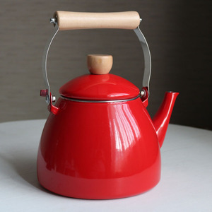 w1962日本搪瓷红色铁质烧水壶加热明火电磁炉茶壶日式大麦壶包邮