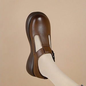 百搭复古丁字英伦小皮鞋坡跟玛丽珍单鞋女真皮厚底小个子松糕女鞋