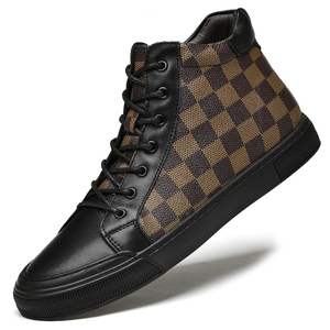 鞋子冬季加棉保暖个性中高帮复古格菱纹意尔康男皮鞋欧罗巴之风788