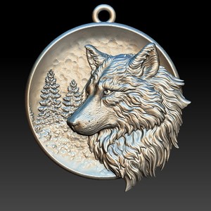 狼头侧面圆形风景浮雕画装饰3d模型stl精雕图jdp灰度图bmp雕刻图