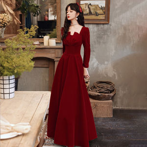 敬酒服新娘平时可穿秋款季2024新款长袖回门红色连衣裙礼服小个子