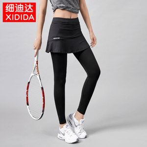 女运动裤裙速干假两件羽毛球网球短裙连体健身瑜伽裤紧身九分长裤