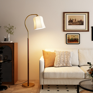中古风落地灯客厅卧室书房沙发旁木质落台灯中式复古创意装饰灯具