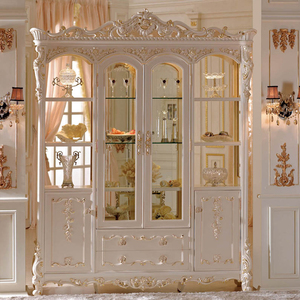 法式宫廷象牙白酒柜欧式雕花高端四门展示柜客厅靠墙展示柜定制