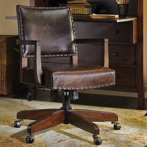 美式实木老板椅电脑椅真皮家用高端复古简约办公椅转椅大班椅商务