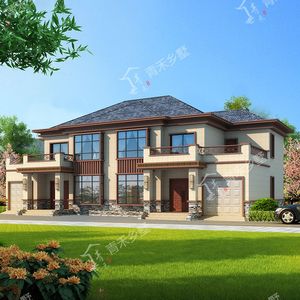 2049新中式兄弟双拼二层六开间乡村自建房别墅设计图纸带车库
