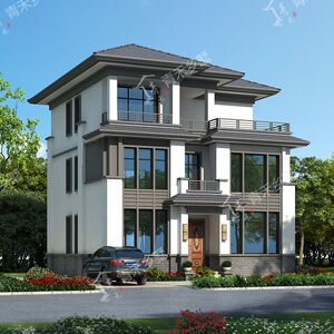 3144新中式网红三层别墅设计图纸农村自建房复式楼旋转楼梯10x11m