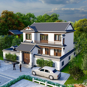 2127二层北京中式四合院别墅设计图纸带院子徽派仿古农村自建房屋