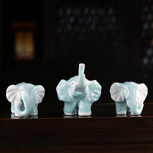 创意陶瓷大象茶宠摆件一对精品可养招财吉象禅意青瓷茶玩茶台配件