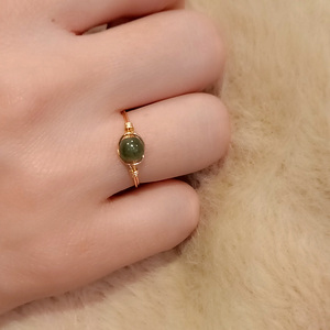 缅甸翡翠戒指天然油青a货玉石原创轻奢手工14k包金绕线圆珠指环女