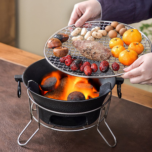围炉煮茶配件铸铁炭炉带架子带网室内家用取暖火锅烧烤炉烤橘子炉