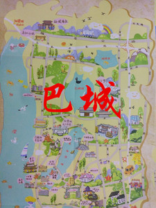 巴城镇手绘地图 阳澄湖特色旅游纪念品 江苏昆山景点风光文化礼物
