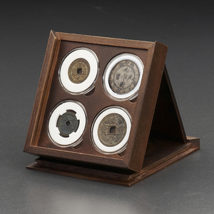 老钱庄黑胡桃全实木52圆盒四枚套装钱币盒4只装银元盒银币实木盒