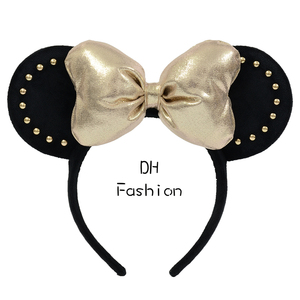 迪士尼乐园游玩发箍金色质感头箍原创发饰蝴蝶结发卡米奇米妮耳朵
