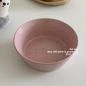 ins韩式哑光粉色泼墨墨点陶瓷碗家用米饭碗沙拉碗甜品早餐