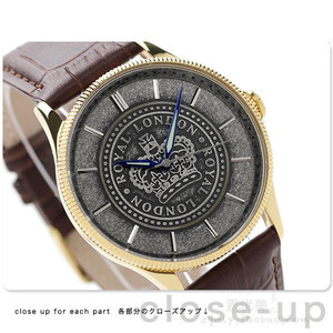 日本代购royal london皇冠雕花表盘简约真皮复古男士商务休闲手表