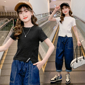 童装女童短款长袖t恤2021春款小女孩网红露肚脐上衣洋气儿童炸街t