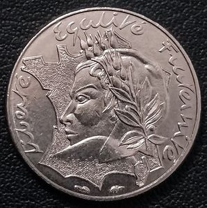 法国1986年10法郎镍币,希门尼斯纪念,6.5g,21mm,外国硬币收藏