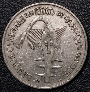 西非1975年100法郎镍币,26mm,外国硬币,非洲钱币,收藏】