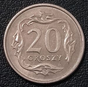 波兰1991年20格罗希铜镍币,18.5mm,三幺幺外国硬币收藏欧洲钱币