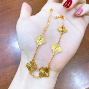 黄金四叶草手链5g工艺足金999镭射面单花三花五花项链耳环吊坠女