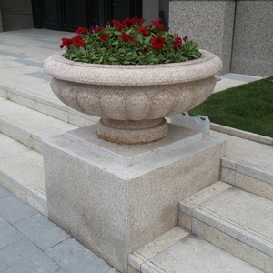 石雕花盆花岗岩花钵定制大理石黄锈石柱座户外石门柱天然石材花盆
