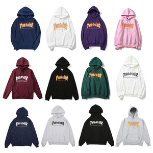 美版thrasher火焰卫衣连帽男女加绒宽松情侣秋冬街头潮王一博同款