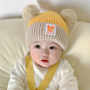 宝宝帽子秋冬季韩版可爱超萌婴幼儿毛线帽冬天加厚男女童套头帽潮