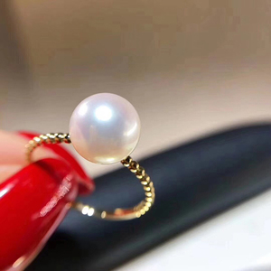 DIY珍珠配件S925纯银镀18K金珍珠戒指空托麻花款开口戒可配7-9mm