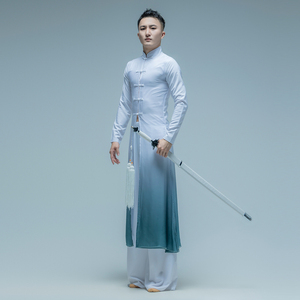 新款古典舞蹈演出服男款中国风水墨舞太极服剑舞武术练习服定制