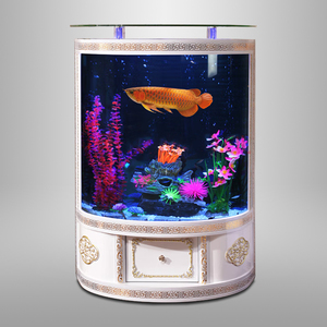 欧式圆形鱼缸家用电视柜旁客厅大型玻璃水族箱背滤生态免换水定制