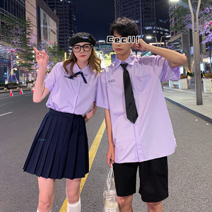 泰式情侣装夏装短袖衬衫套装裙子新款泰国校服男小水款jk制服班服