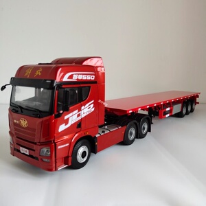 1:24卡车解放jh6十三米直梁平板厢式货车原厂半挂车厢模型摆件礼