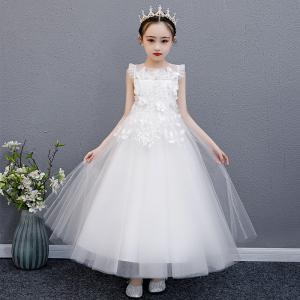 儿童礼服高端花童白色公主裙小女孩婚礼婚纱女童钢琴演出服洋气夏