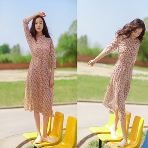 daltt倪妮明星同款碎花收腰显瘦田园风格连衣裙春夏新款女裙子