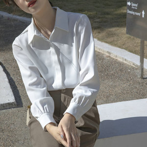 白色长袖雪纺衬衫女春季时尚洋气职业正装设计感气质内搭衬衣上衣