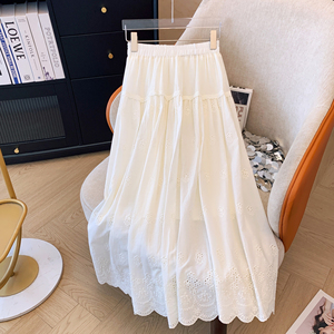 白色蕾丝蓬蓬半身裙女夏季垂感休闲a字裙小个子高腰显瘦中长裙子