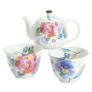 现货日本进口美浓烧和蓝 日式陶瓷花卉整套茶具茶壶茶杯滤网礼品