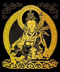 唐卡描金莲花生大士描金线画稿diy手绘唐卡佛像涂色装饰画黑唐卡