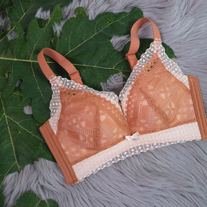 袔苡莥无磁过安检薄款性感蕾丝边无痕侧收聚拢文胸女无钢圈内衣女