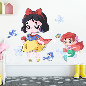 冰白雪艾莎公主卡通自粘墙贴粉色美人鱼女孩卧室床边衣柜装饰贴纸
