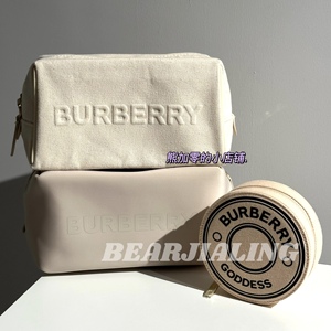 Bear+0现货Burberry博柏利女士化妆包首饰包棉麻太空棉女神圆饼包