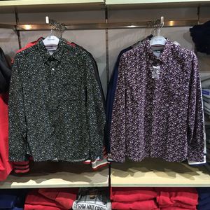 s&k生活几何衬衫正品 男装修身碎花灯芯绒长袖纯棉男衬衫28534511