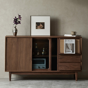 北美黑胡桃木北欧全实木餐边柜日式客厅玄关储物柜矮茶水酒斗柜子