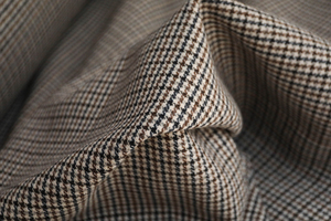 意大利进口复古米褐黑灰犬齿千鸟格纹细腻编织双面羊毛设计师布料