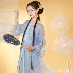 一叶馨香绮罗香原创圆领半袖衫汉服改良日常一片式齐腰褶裙三件套