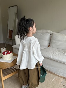 QUEEN韩版女童不规则拼接卫衣2024春季新品宝宝百搭长袖休闲上衣